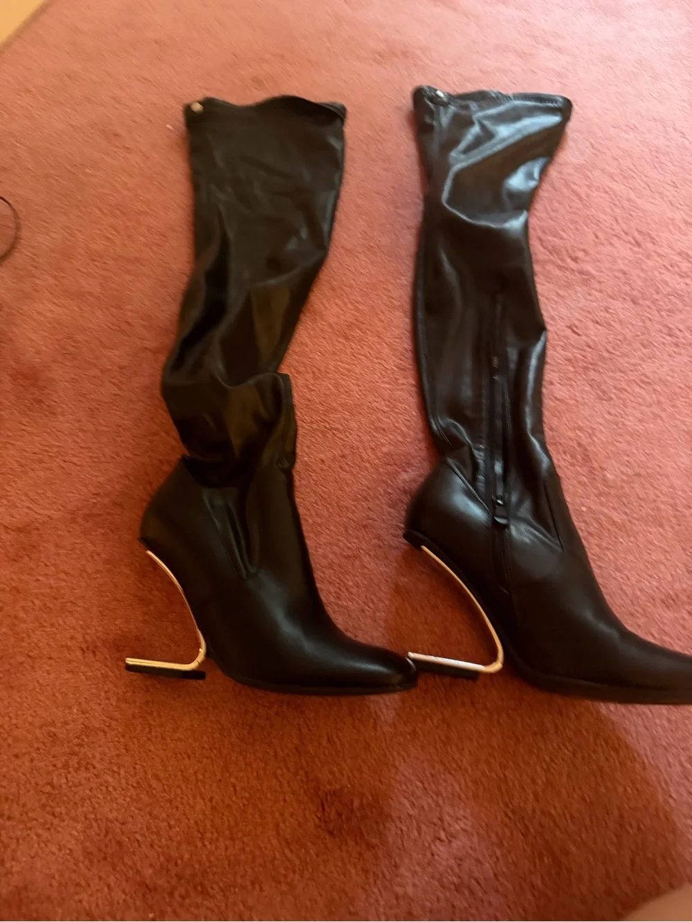 Over-the-Knee Black Stretch Leather Boots - Women
